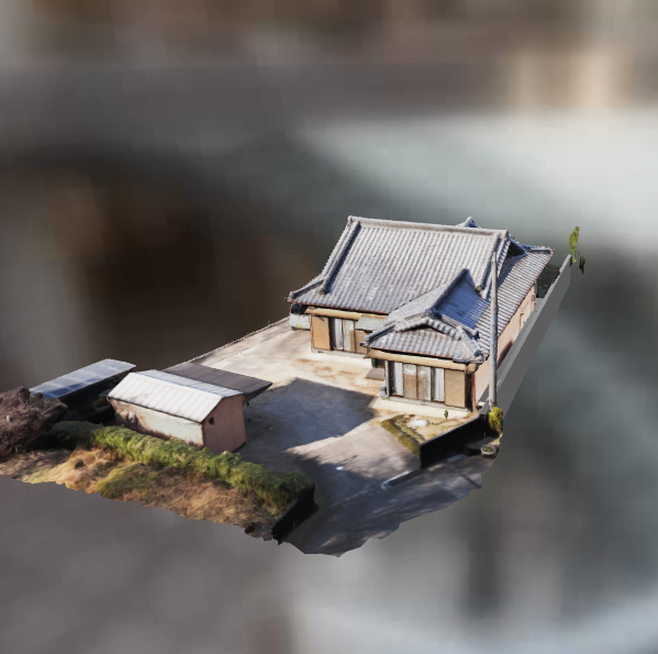 建物や庭の形状を立体的に記録した3Dモデルデータ